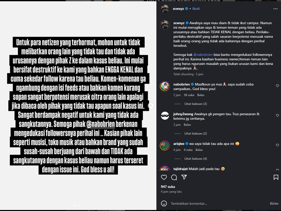 Sam Christ jadi sasaran haters Zendhy Kusuma